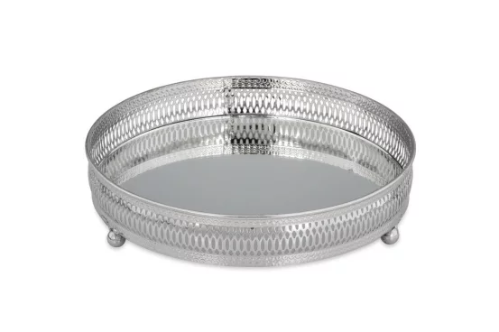 Вишуканий круглий піднос на ніжках з нікельованим покриттям