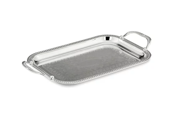 Прямокутний піднос зі срібним покриттям з ручками