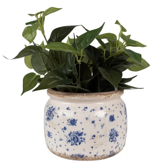 Керамічне кашпо для рослин у вінтажному стилі Blue Roses, 20*15 см