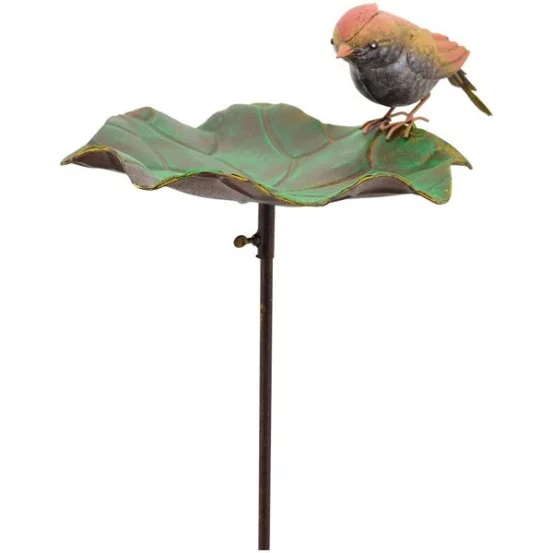 Металева годівничка з червоною пташкою, 42×30×123 см