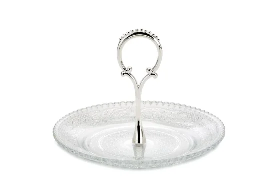 Скляне блюдо для цукерок зі посрібненою ручкою