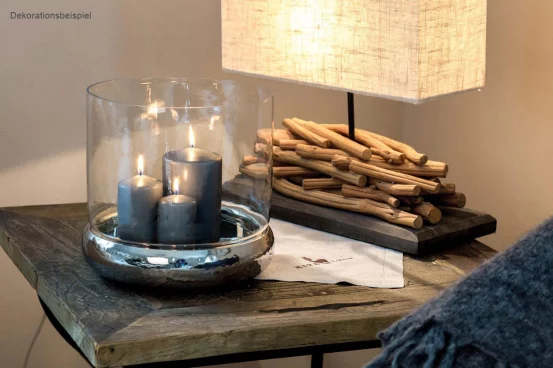 Скляний підсвічник на молотковій сталевій основі, 24 см