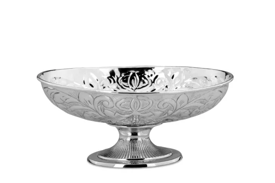 Овальна посріблена чаша на ніжці з гравіюванням, 30,5 см