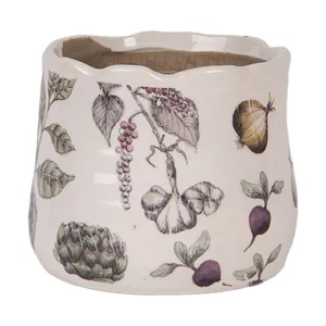 Керамічне кашпо з овочевим принтом, Ø11×10 см