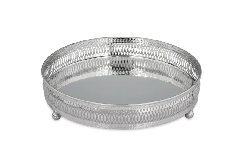 Вишуканий круглий піднос на ніжках з нікельованим покриттям
