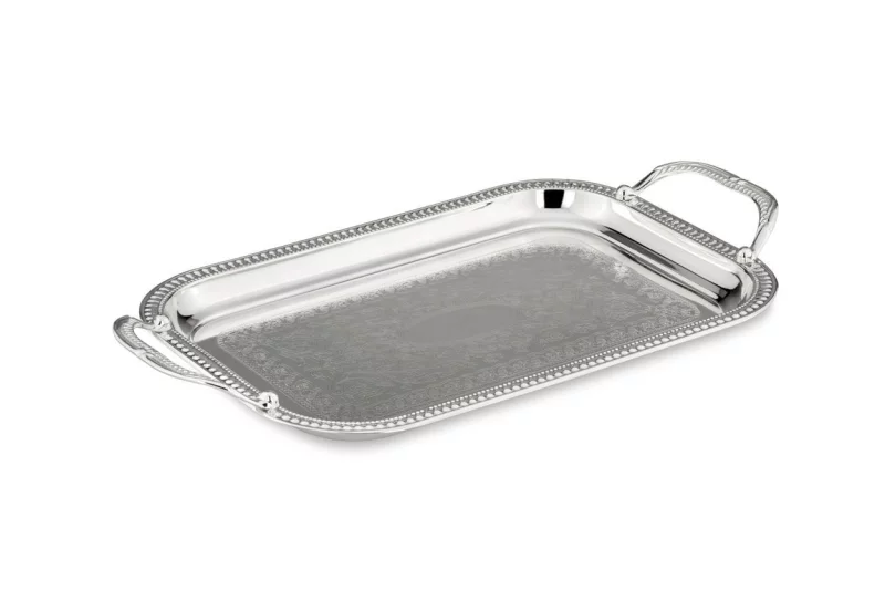 Прямокутний піднос зі срібним покриттям з ручками