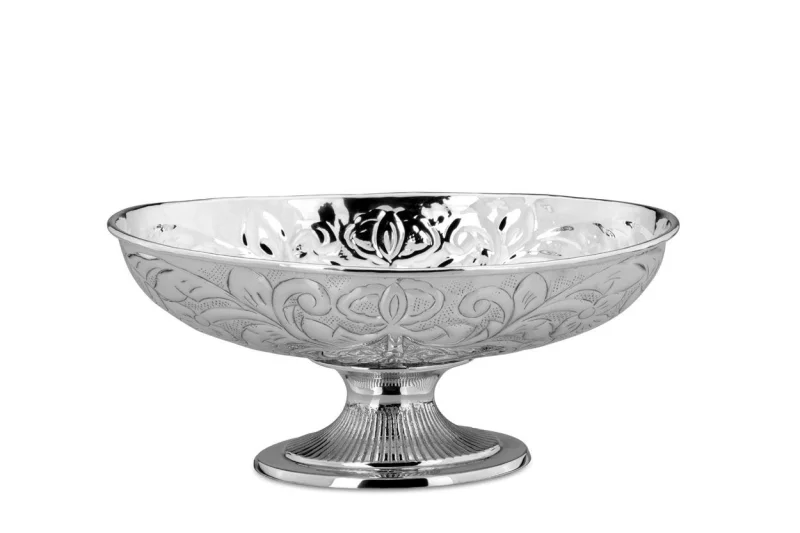 Овальна посріблена чаша на ніжці з гравіюванням, 30,5 см